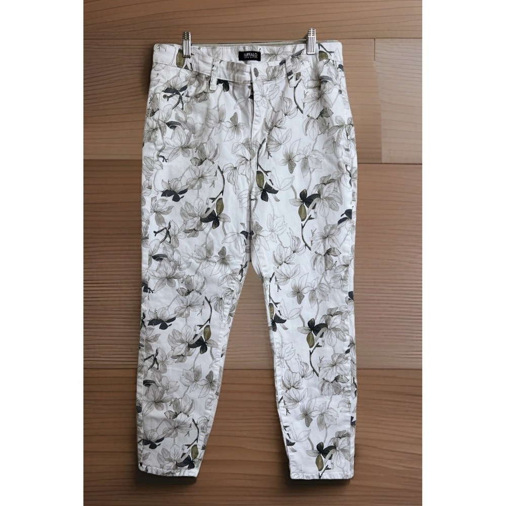 Buffalo David Bitton High Rise White Floral Havana Skinny Ankle Jeans 12/32 - Picture 2 of 8